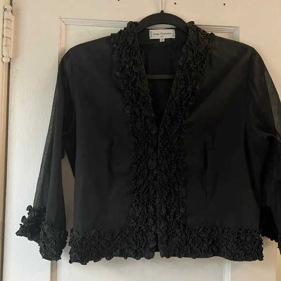 Anne Fontaine Ruffle Top, Sheer Sleeve - Picture 1 of 15